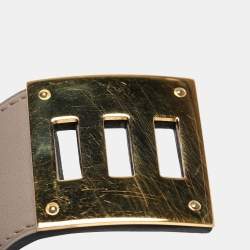 Pre Owned Hermes Grey Leather Rose Gold Plated Kelly Dog Cuff Bracelet