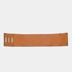 Pre Owned Hermes Grey Leather Rose Gold Plated Kelly Dog Cuff Bracelet