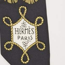 Pre Owned Hermès Black/White Galons et Brandebourg Silk Twilly Scarf