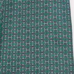Hermes Green/Grey Printed Silk Classic Tie