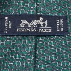 Hermes Green/Grey Printed Silk Classic Tie