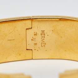 Pre Owned Hermès Clic Clac H White Enamel Gold Plated Wide Bracelet 