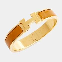 مملوكة مسبقًا Hermès Clic H Yellow Enamel Gold Plated Bracelet