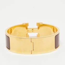 Pre Owned Hermes Clic Clac H Burgandy Gold Plated Bracelet