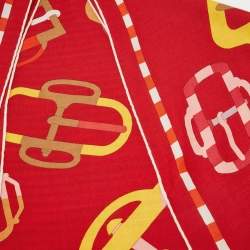 Hermès Red Printed Cashmere Blend Bouclerie Moderne en Casaques Giant Triangle Scarf
