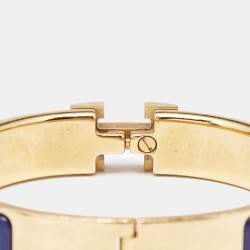 Hermès Clic H Navy Blue Enamel Gold Plated Bracelet