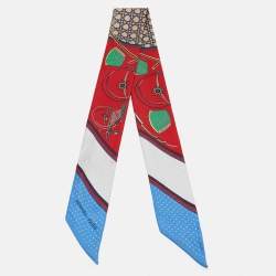 Hermes Red Printed Silk Les Voitures A Transformation Twilly
