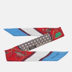 Hermes Red Printed Silk Les Voitures A Transformation Twilly