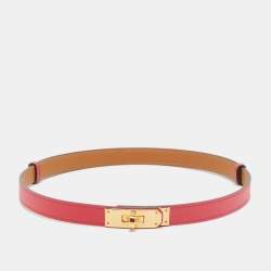 Hermes Rose Extreme Epsom Leather Gold Tone Finish Kelly 18 Adjustable Belt