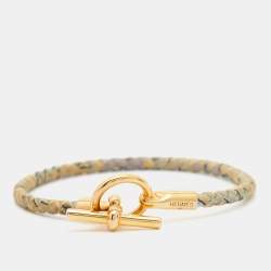 Pre Owned Hermes Glenan Printed Silk Gold Plated Bracelet
