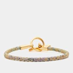 Pre Owned Hermes Glenan Printed Silk Gold Plated Bracelet