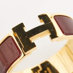 Pre Owned Hermès Clic Clac H Burgandy Enamel Gold Plated Bracelet