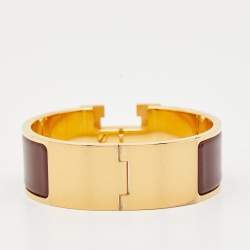 Pre Owned Hermès Clic Clac H Burgandy Enamel Gold Plated Bracelet