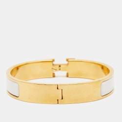 Hermes Clic H  White Enamel Gold Plated Bracelet
