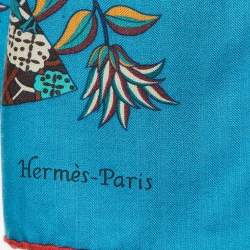 Hermès Canard Blue Fleurs et Papillons de Tissus Cashmere & Silk Shawl
