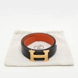 Pre Owned Hermès Black Leather Reversible H Buckle Belt 75CM
