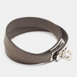 Hermès Kelly Double Tour Leather Palladium Plated Wrap Bracelet