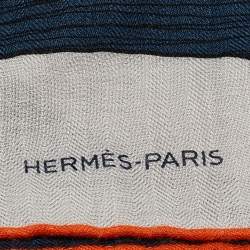 Pre Owned Hermès Grey Printed Cashmere Blend Mysterious Rider Scarf