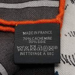 Pre Owned Hermès Grey Printed Cashmere Blend Mysterious Rider Scarf