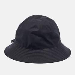 Pre Owned Hermes Black Gabardine and Printed Silk Twilly Bucket Hat