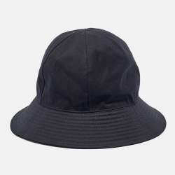 Pre Owned Hermes Black Gabardine and Printed Silk Twilly Bucket Hat