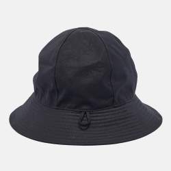 Pre Owned Hermes Black Gabardine and Printed Silk Twilly Bucket Hat
