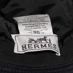 Pre Owned Hermes Black Gabardine and Printed Silk Twilly Bucket Hat