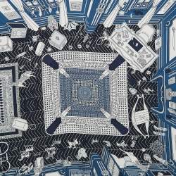 Pre Owned Hermès Blue Printed Silk Objets de Curiosite Scarf 
