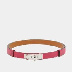 Pre Owned Hermes Rose Mexico Epsom Leather Palladium Finish Kelly 18 Belt Adjustable