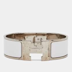 Hermès Clic Clac H White Enamel Palladium Plated Bracelet