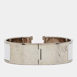 Hermès Clic Clac H White Enamel Palladium Plated Bracelet