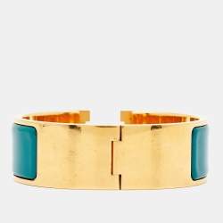 Hermès Clic H Green Enamel Gold Plated Bracelet