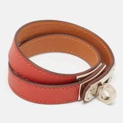 Pre Owned Hermès  Kelly Brown Leather Palladium Plated Double Tour Bracelet
