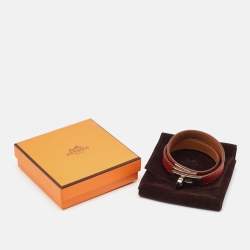 Pre Owned Hermès  Kelly Brown Leather Palladium Plated Double Tour Bracelet