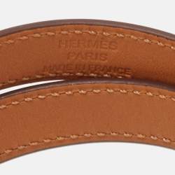 Pre Owned Hermès  Kelly Brown Leather Palladium Plated Double Tour Bracelet
