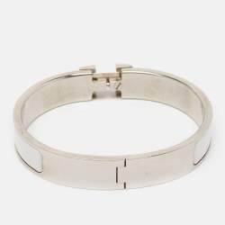 Hermès Clic H White Enamel Palladium Plated Bracelet