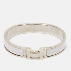 Hermès Clic H White Enamel Palladium Plated Bracelet