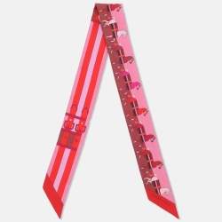 Hermes Red/Pink Printed Silk Rocabar Twilly