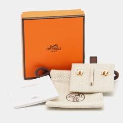 Hermès Mini Pop H White Enamel Gold Plated Earrings