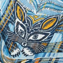 Hermès Blue Silk Blanc Le Chat Carre Scarf