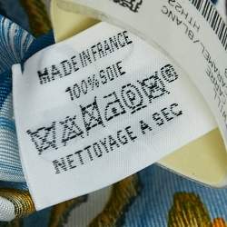 Hermès Blue Silk Blanc Le Chat Carre Scarf