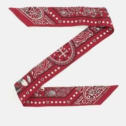 Pre Owned Hermès Burgundy Peuple Du Vent Bandana Silk Twilly