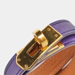 Pre Owned Hermès Kelly Purple Leather Gold Tone  Bracelet