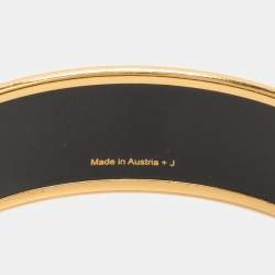 Hermes Brown Alphabet Russe Enamel Gold Plated Wide Bangle Bracelet