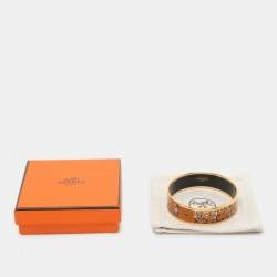 Hermes Brown Alphabet Russe Enamel Gold Plated Wide Bangle Bracelet