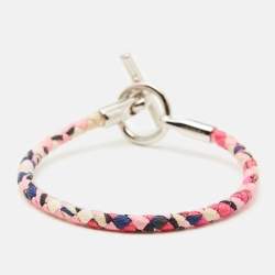 Pre Owned Hermès Silk Astrologie Nouvelle Print Glenan Palladium Plated Wrap Bracelet