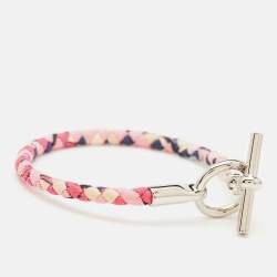 Pre Owned Hermès Silk Astrologie Nouvelle Print Glenan Palladium Plated Wrap Bracelet
