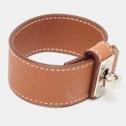 Pre Owned Hermès Kelly Twist Leather Palladium Plated Bracelet