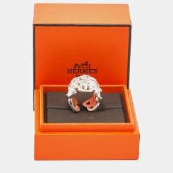 مملوكة مسبقًا Hermes Chaine d'ancre Enchainee Sterling Silver Wide Open Band Ring 51