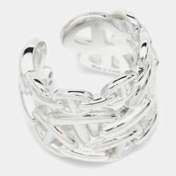 مملوكة مسبقًا Hermes Chaine d'ancre Enchainee Sterling Silver Wide Open Band Ring 51